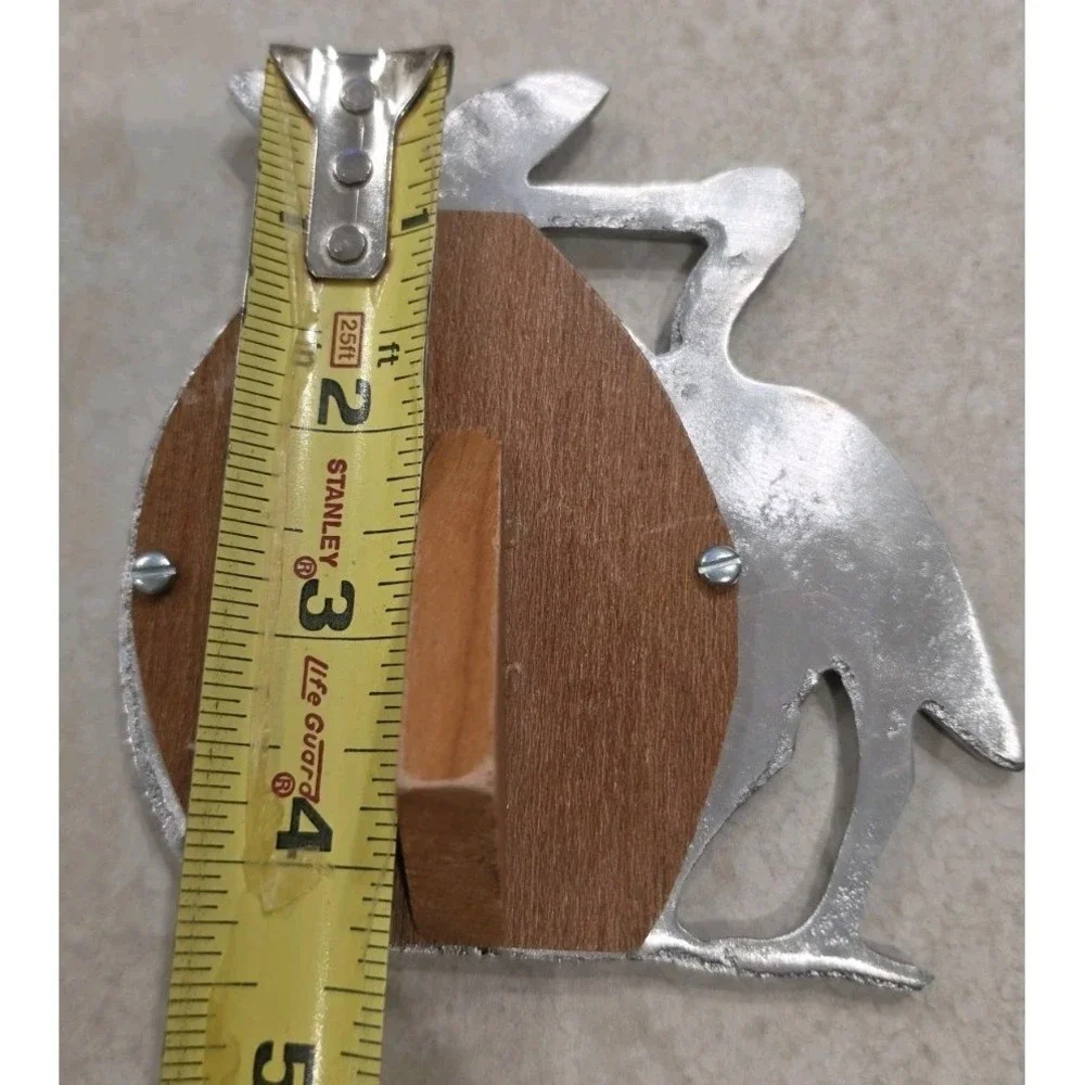 VTG Pewter Stork Baby Picture Frame Nursery Cottagecore Made Mexico Wood Stand
